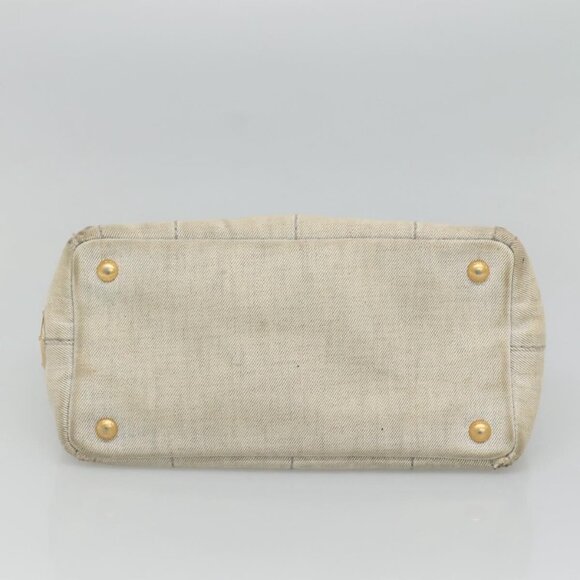 PRADA Canapa PM Hand Bag Canvas Gray Gold Auth bs23956 - Picture 6 of 16